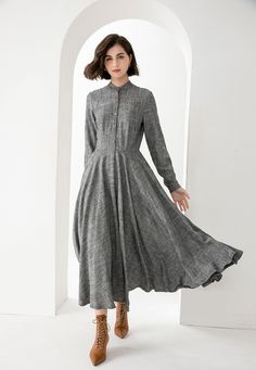 "New arrivals gray maxi Linen shirt dress with pockets for women. DETAILS * 50% linen, 50% cotton blend * Two side big Seam pockets * Right zipper * Button front dress, button up dress * Swing dress * Linen maxi dress * Perfect for Spring, autumn * Wash by hand or machine with cold water, Ironing after dry Model Size: Bust: 85cm(33.4\") Waist: 66cm(26\") Height: 175cm(5'9\") She wears in size XS * Choose CUSTOM Order if you Can't find your size in our size Chart Chang the Length Chang the sleeve Winter A-line Solid Color Maxi Dress, Solid Color Maxi Dress For Work, Spring Long Shirt Dress With Pockets, Long Shirt Dress With Pockets For Spring, Casual Gray A-line Midi Dress, Black Long Sleeve Maxi Dress With Pockets, Spring Long Sleeve Maxi Dress With Buttons, Long Sleeve Maxi Dress With Buttons For Spring, Casual Maxi Shirt Dress With Pockets