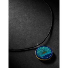 Handcrafted to be a ""talisman of energy""; Jacquie Aiche's gold pendant necklace is strung with black cord and features a shining seascape. The intricate design is inlaid with pieces of turquoise and lapis. Turquoise Spiritual Necklace With Inlay, Luxury Lapis Lazuli Necklace, Turquoise Lapis Lazuli Necklace With Polished Beads, Luxury Turquoise Amulet Necklace With Natural Stones, Luxury Turquoise Amulet Necklace, Jacquie Aiche, Gold Pendant Necklace, Fine Jewellery Necklace, Men Necklace