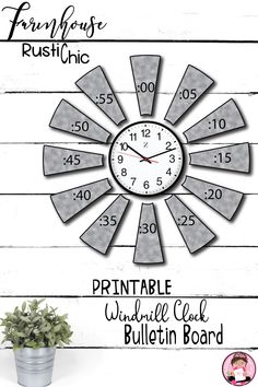 the printable windmill clock bulletin board is shown