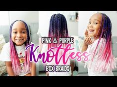 Knotless Box Braids Pink And Black, Knotless Box Braids For Kids, Kids Knotless Box Braids With Beads, Knotless Box Braids Kids, Purple And Pink Braids, Pink And Purple Braids, Knotless Braids For Kids