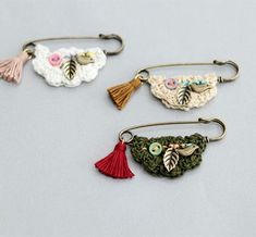 three different types of crochet hair clips