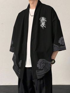 #Kimono #JapanStyle #BlackKimono #Tensai Samurai Fashion Men, Japanese Men's Fashion, Men Kimono Street Style, Kimono Outfit Men, Kimono Men Fashion, Men Kimono Traditional, Mens Wedding Suits Navy, Tanjiro Kimono, Casual Kimono Outfit