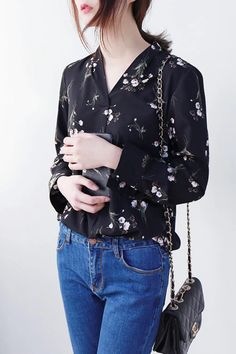 Retro Flowers Printed Blouse Long Sleeve Shirt – Tomscloth Printed V-neck Tops For Office, Floral Print V-neck Tops For Work, Trendy Printed Office Tops, Spring Floral Print Collared Tops, Spring V-neck Tops For Office, V-neck Tops For Office In Spring, V-neck Tops For Office Use In Spring, V-neck Office Tops For Spring, Spring Collared Printed Tops