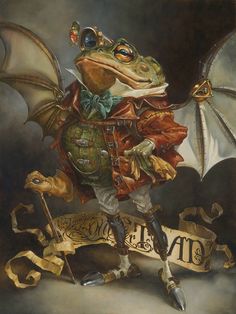 a painting of a frog dressed as a knight