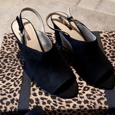 Tahari Black Suede, New Without Tags Black Suede Open Toe Wedge Sandals, Elegant Black Wedge Sandals With Cushioned Footbed, Black Suede Wedge Sandals, Black Suede Heels With Cushioned Footbed, Black Suede Wedge Heel Sandals, Peep Toe Wedge Sandals, Wedge Sandal, Womens Shoes Wedges, Shoes Black