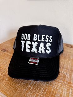 Bless Texas Trucker Hat, Summer Hat for Texas Lover Details -  - Foam & Polyester with mesh backing. - Braided top detail  - Adjustable back snaps. - One size fits most Note -  - Trucker Hats are shipped Monday - Friday excluding holidays.  - Each order is shipped to the address provided. If there is an issue with the customers provided address we are not responsible for lost or stolen packages.  - If interested in custom hats please send us a message. - No Returns on Hat Products - One Size Mesh Back Baseball Cap, Mesh Snapback Hat One Size, Fitted Trucker Hat With Flat Brim, Curved Brim Hat With Mesh Back, One Size Mesh Back Trucker Hat With Curved Brim, Trucker Mini Hat With Curved Brim, Mesh Baseball Cap With Flat Brim, Mesh Flat Brim Baseball Cap, Mesh Hat With Curved Brim