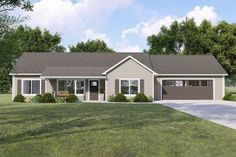 this is an artist's rendering of a ranch style home with two car garages