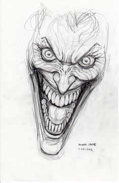 a drawing of the joker face with his mouth open and teeth wide, as if it were