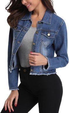 Available in multiple color options for all occasions, wear this jean jacket over a dress for date night or for an added layer of warmth on a cooler evening outside,perfect for street look, clubs, party, work office, winter holidays, going out, dating, outdoors, leisure, night out, back to school, etc. Culotte Outfit, Crop Jean Jacket, Jean Jacket Women, Cropped Denim Jacket, Business Outfit, Light Sweater, Cropped Denim, Colored Denim, Light Denim