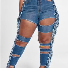 Cut Out High Waist Fringed Denim Fitted Denim Bottoms With Fringe, Denim Straight Leg Bottoms With Fringe, Mid-rise Denim Jeans With Fringe, Denim Bottoms With Fringe And Straight Leg, Denim Straight-leg Bottoms With Fringe, High Rise Denim Blue Fringe Bottoms, High Rise Denim Blue Bottoms With Fringe, Medium Wash High Rise Fringe Jeans, High Rise Medium Wash Jeans With Fringe