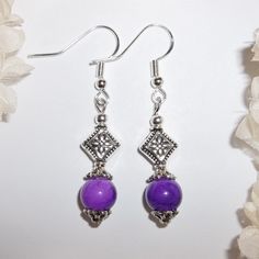 Purple Glass Beaded Earrings Dangle Drop Earring Set Earring Set Earrings 4105 This Nwt Beaded Earring Set Was Handmade By Me - Wvluckygirl. Handcrafted With Purple Glass Beads That Have A Black Marbled Design. They Have Silver Toned Costume Jewelry Beads Which Were Antiqued In Black. The Pair Dangle And Drop From 925 Sterling Silver French Fishhook Ear Wire Style Backs For Women's Pierced Ears. Measure 1 7/8 Inches Long & 3/8 Inch Wide. Each Single Earring Weighs Approximately 2.2 Grams. Lightw Silver Hypoallergenic Beaded Drop Earrings, Hypoallergenic Sterling Silver Drop Beaded Earrings, Nickel-free Purple Sterling Silver Beaded Earrings, Silver Hypoallergenic Beaded Earrings, Elegant Silver Beaded Hypoallergenic Earrings, Silver Beaded Drop Earrings For Gift, Silver Beaded Drop Earrings As Gift, Silver Beaded Earrings With Round Beads As Gift, Purple Sterling Silver Beaded Dangle Earrings