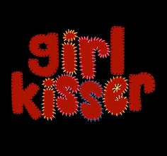 the word girl rock written in red and yellow letters on a black background with stars