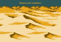 an old computer screen with some sand and trees in the background that says,'repressed emotions '