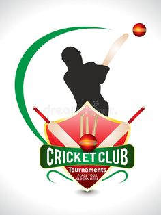 the logo for cricket club with a silhouette of a man hitting a ball royalty illustration