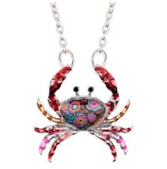 This charming Crab necklace is part of our Enamel Artist's Collection. Created with love using an age-old enameling process. Each pendant comes complete with an extendable 18" to 21" zinc alloy chain which will not tarnish and will not turn your skin green. At a glance: Pendant size: 1.5" x 1.5" Chain length: 18" + 3" extender Weight 0.6 Oz Zinc Alloy Risk-Free Purchase: 60-day manufacturing warranty + FREE RETURNS 3-7 business days shipping time within the US. For Canada and Australia please al Bohemian Comforter Sets, Crab Necklace, Cartoon Crab, Bohemian Comforter, Ocean Collection, Floral Comforter Sets, Sea Life Jewelry, Beachy Jewelry, Girl Accessories