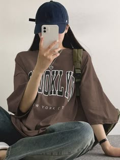 Brown Casual Collar Three Quarter Length Sleeve Fabric Letter  Embellished Medium Stretch  Women Clothing Cool Oversized Shirts, Athletic Streetwear Women, Oversized T Shirt Outfits, Edgy Clothing Style, Oversized T-shirt, Over Size T Shirt Outfit, Oversized Outfits For Women, Big T Shirt Outfits, Oversized Tshirt Outfit Korean