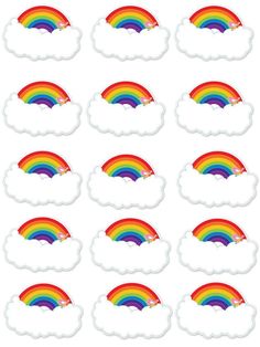 rainbows and clouds stickers on a white background