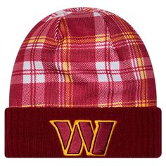 Stay warm and rep your Washington Commanders with this New Era Sideline Statement Cuffed Knit Hat. This knit hat features an embroidered team logo on the cuff, ensuring your Commanders fandom is on full display.  The flannel design adds a unique touch of style, making it perfect for game day or any casual occasion. Red Winter Snapback Hat, Adjustable Six-panel Snapback Hat For Game Day, Red Cotton 5-panel Snapback Hat, Red 5-panel Snapback Hat For Sports, Mens Baseball Hats Fanatics ®, Team Logo, Stay Warm, New Era, Knitted Hats