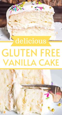 delicious gluten free vanilla cake with sprinkles on the top and bottom