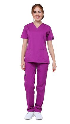 This Dress A Med women's scrubs set includes a double stitched v-neck top. It is perfect for comfort and room and can withstand normal wear and tear. The top has 2 square double stitched pockets and a cell phone pocket for storing both personal and professional items. We've made sure there is enough space for you to store it and it is durable. The top’s slim fit gives you a professional and streamlined look. It is made of a soft microfiber material so it is comfortable for everyone to wear.These Scrubs Style, Medical Scrubs Fashion, Graduation Dresses Long, Scrubs Nursing Uniforms, Slim Fit Cargo Pants, Scrub Style, Men's Uniforms, Shift Work, Women's Uniforms