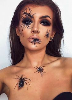 Beautiful Halloween Makeup, Spider Makeup, Fantasy Make-up, Halloween Make-up Looks, Halloween Makeup Diy, Halloween Beauty