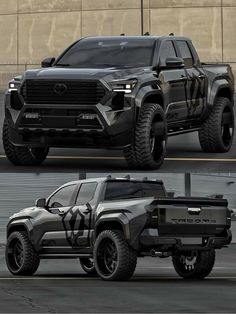 this is an image of a black truck with custom decals on the front and side