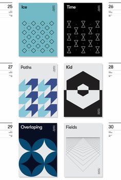 four different posters with the names and numbers for each type of art project, including geometric shapes