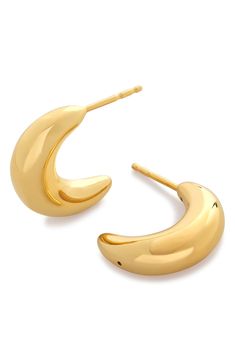 A half-hoop silhouette gives a classic look from the front and a modern crescent shape from the side of these 18-karat gold-vermeil hoops. Exclusive US retailer 3/4" drop; 1/4" width Post back Sterling silver/recycled 18k-gold plate Imported This brand is certified with the Butterfly Mark, which identifies luxury brands that adhere to social and environmental best practices This brand meets Nordstrom Responsible Brands criteria: brand adheres to responsible social and environmental practices Modern Gold Crescent Hoop Earrings, Modern Crescent Yellow Gold Hoop Earrings, Elegant Crescent Huggie Earrings, Yellow Gold Crescent Earrings Tarnish Resistant, Tarnish-resistant Crescent Yellow Gold Earrings, Crescent 14k Yellow Gold Earrings, Gold Half Moon Hoop Earrings, Elegant Crescent Gold Plated Hoop Earrings, Modern Gold Crescent Earrings