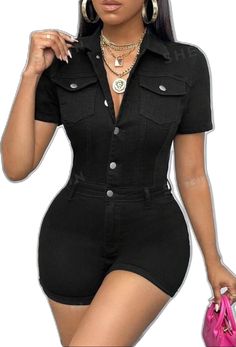 Casual Black High-waist Denim Jumpsuit, Black High-waist Denim Jumpsuit Casual, Black High Waist Casual Denim Jumpsuit, Chic Black Denim Jumpsuit, Black High-waisted Denim Jumpsuit With Pockets, Spring Black High-waist Denim Jumpsuit, Spring High-waist Black Denim Jumpsuit, Black High Waist Denim Jumpsuit For Summer, Spring Black High Waist Denim Jumpsuit