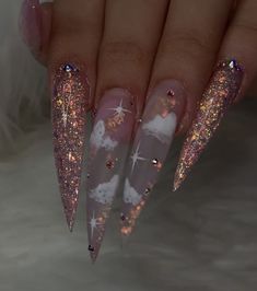 Stilleto Nails Designs, Clear Acrylic Nails, Stiletto Nails Designs, White Nail Designs, White Nail, Glam Nails, Nail Designs Glitter