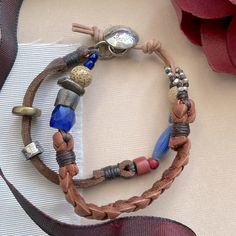 Two Strand Bracelet. Both Leather, One Braided With Lapis, Trade And Beads. The Other Strand Has Metal And African Trade Beads. Jes Maharry Jewelry, Sundance Jewelry, African Trade Beads, Have Metal, Trade Beads, Strand Bracelet, Womens Jewelry Bracelets, Blue Brown, Handmade Jewelry