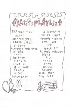 a hand drawn poster with words and pictures on the front, along with an image of a sheet of music notes