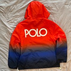 Polo Ralph Lauren Mens Ombre Pullover Shell Jacket Orange/Blue Hooded Nwt Medium Ralph Lauren Half Zip, Black And White Camo, Mens Vest Jacket, Ralph Lauren Fleece, Ralph Lauren Jacket, Polo Sport Ralph Lauren, Mens Windbreaker, Quarter Zip Jacket, Ralph Lauren Mens