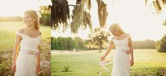 two pictures of a woman in a white dress