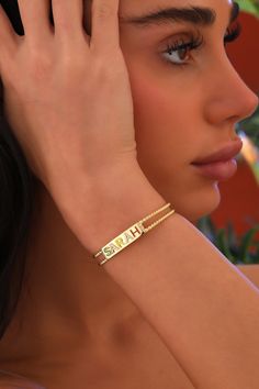 Diamond Enamel Initial Name Bangle Bracelet, Personalized Gold Name Bangle Bracelet, Dainty Gold Cuff Bracelet, Custom Letter Jewelry Sparkle in a Diamond Name Bangle, express with a Diamond Bracelet, and personalize with a Diamond Initial. Add color with an Enamel Bracelet, cherish identity with a Name Bangle, and radiate with a Gold Cuff. Delight in a Dainty Gold Bracelet, shine in Initial Jewelry. FEATURES * Made to order * Solid Gold (real gold, not gold plated or gold filled material) * Gol Personalized Adjustable Name Bracelet In Fine Jewelry Style, Adjustable Yellow Gold Name Bracelet, Adjustable Fine Jewelry Name Bracelet For Anniversary, Luxury Jubilee Bangle Name Bracelet, Fine Jewelry Adjustable Chain Bangle Bracelet, Luxury Jubilee Name Bracelet Bangle, Diamond Bangle Bracelet As Gift, Stackable Chain Bracelet For Anniversary, Adjustable Stackable Bracelets Fine Jewelry