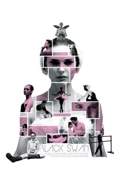 a collage of photos with the words black swan on it, and an image of a woman's face