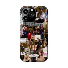 a cell phone case with many different pictures on the front and back cover for an iphone