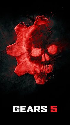 the poster for gears 5 shows a skull with red paint splattered on it