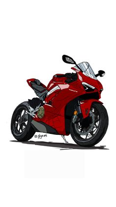 a drawing of a red motorcycle on a white background