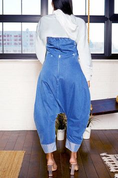 Stylish Patched Pocket Denim Jumpsuit – JDONGVAK Side Split Maxi Dress, Harem Jumpsuits, Patchwork Denim, Split Maxi Dress, Backless Maxi Dresses, Denim Patchwork, Tiered Maxi Dress, Ruffled Maxi Dress, Denim Jumpsuit