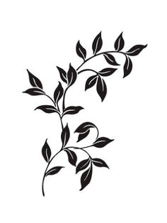 a black and white drawing of leaves on a branch