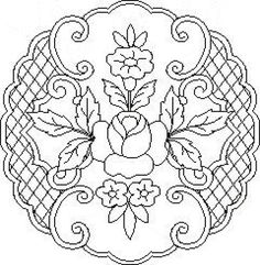 a cross stitch design with flowers and leaves in the center, on a white background