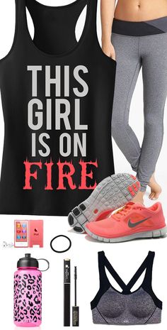 Cool Coral Colored #GymGear theme featuring THIS GIRL is on FIRE #Workout Tank Top by #NobullWomanApparel, $24.99 on Etsy. Look great while you train an after, click here to buy https://www.etsy.com/listing/181370075/this-girl-is-on-fire-tank-top-workout?ref=shop_home_active_9 Moda Academia, Gym Style, Workout Tank Tops