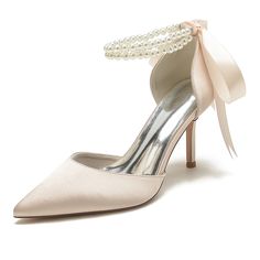 Shop Champagne Satin Pearl Ankle Strap Pointed Toe Stiletto Heel Lace up Wedding Shoes color Champagne for Wedding with worldwide Free shipping & Free return. Champagne Colored Heels, Ivory Heels Wedding, Closed Toe Heel, Blue Satin Heels, Navy Blue Wedding Shoes, Colorful Wedding Shoes, Royal Blue Wedding Shoes, Navy Wedding Shoes, Kitten Heel Wedding Shoes