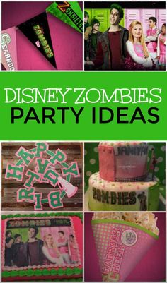 disney zombies party ideas with pictures of people in the background and text overlaying them