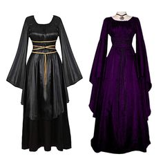 This stylish Witchy Goth Dress is elegant and stunning. It features a simple silhouette and is comfortable to wear throughout the day. Made of high-quality velvet and designed with goth bad witch style, this Elegant Velvet Long Sleeve Party Wear will endure wearing better than other materials. If you are looking for a long-lasting piece that looks great on any occasion while keeping you warm in the winter season, this dress is perfect Please check out our size chart carefully Estimated Time of D Gothic Long Sleeve Dress For Fantasy Events, Halloween Fantasy Event Dress, Gothic Medieval Dress For Fall Costume Party, Black Dress For Larp And Halloween, Gothic Medieval Dress For Fantasy Events, Gothic Medieval Dress For Costume Party, Black Witchy Dress For Fantasy Events, Elegant Dresses For Halloween Fantasy Events, Gothic Velvet Costume Dress