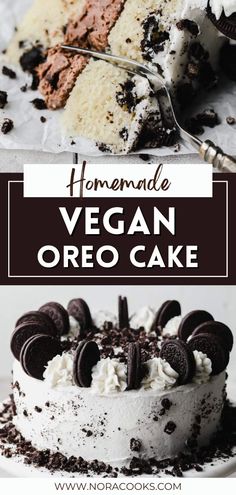 homemade vegan oreo cake on a white plate