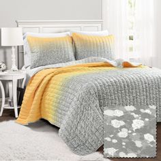 2-pc set includes: 1 Quilt, 1 Pillow Sham. Metallic Print. 100% Polyester. Lush Decor Yellow Ombre Twin Quilt with (Fill) Polyester | 16T007796 Ombre Quilt, Aqua Bedding, Bedding Quilt, Billy The Kid, Lush Decor, Glitter Design, Metallic Prints, Twin Quilt, Glitter Ombre