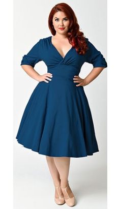 Unique Vintage Plus Size 1950s Dark Teal Half Sleeve Delores Swing Dress Rockabilly Lifestyle, 50s Glamour, Dress Rich, Vintage Plus Size, Plus Size Vintage, Teal Dress, African Dresses For Women, Moda Vintage