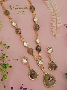 highend indowestern fusion necklace. inlay design. kundan necklace Comes with matching earrings Fusion Jewellery, Inlay Design, Kundan Necklace, Inspired Necklace, Jewellery Designer, Kundan Necklaces, Designer Jewelry, Matching Earrings, Long Necklace